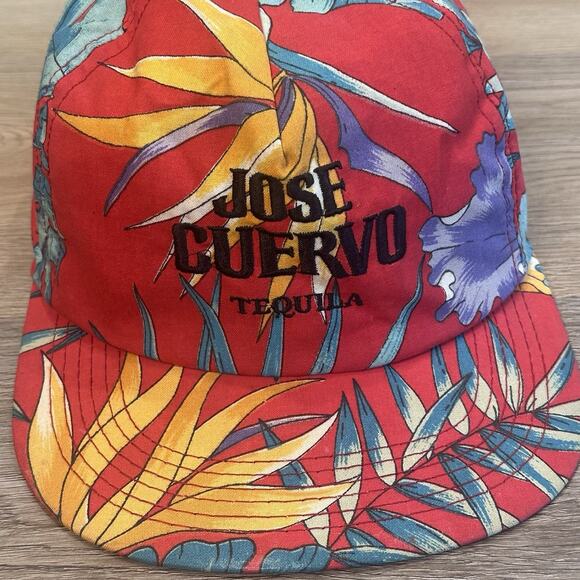 Vintage Jose Cuervo Tequila Snapback Hat Tropical Floral Embroidered Red EUC - Picture 2 of 7